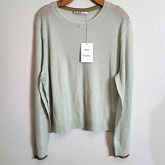 Acne Studios Kaeli Transparent Wool Blend Sweater in Pastel Green - Picture 2 of 9